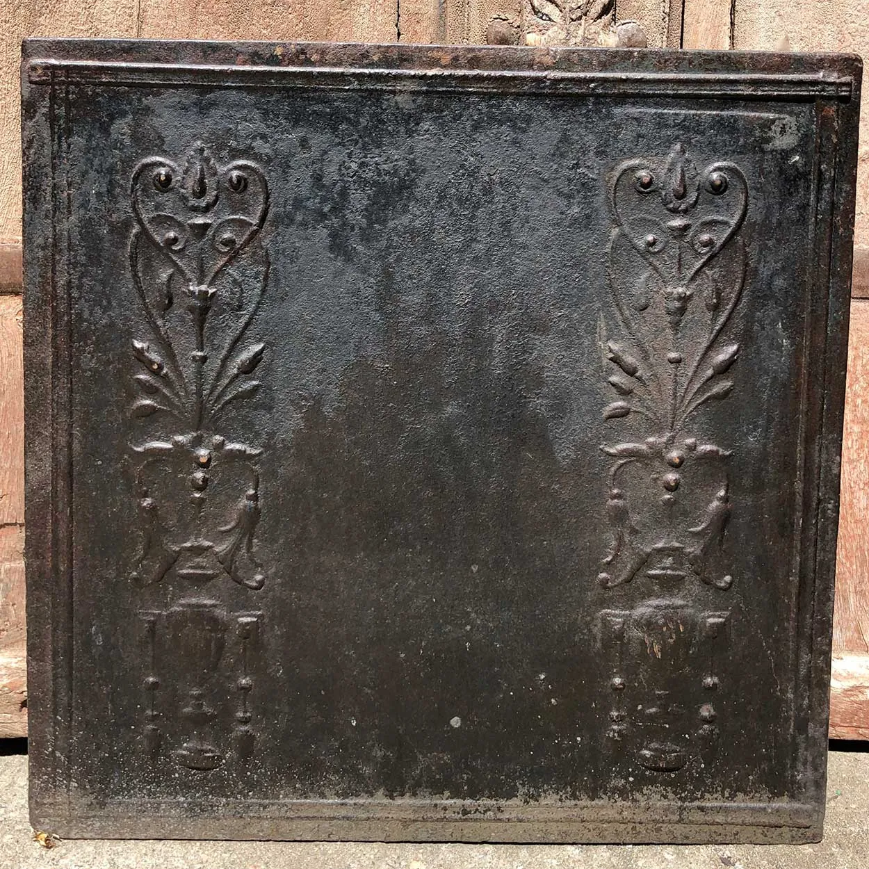 French Louis XVI Style Cast Iron Fireplace Fireback