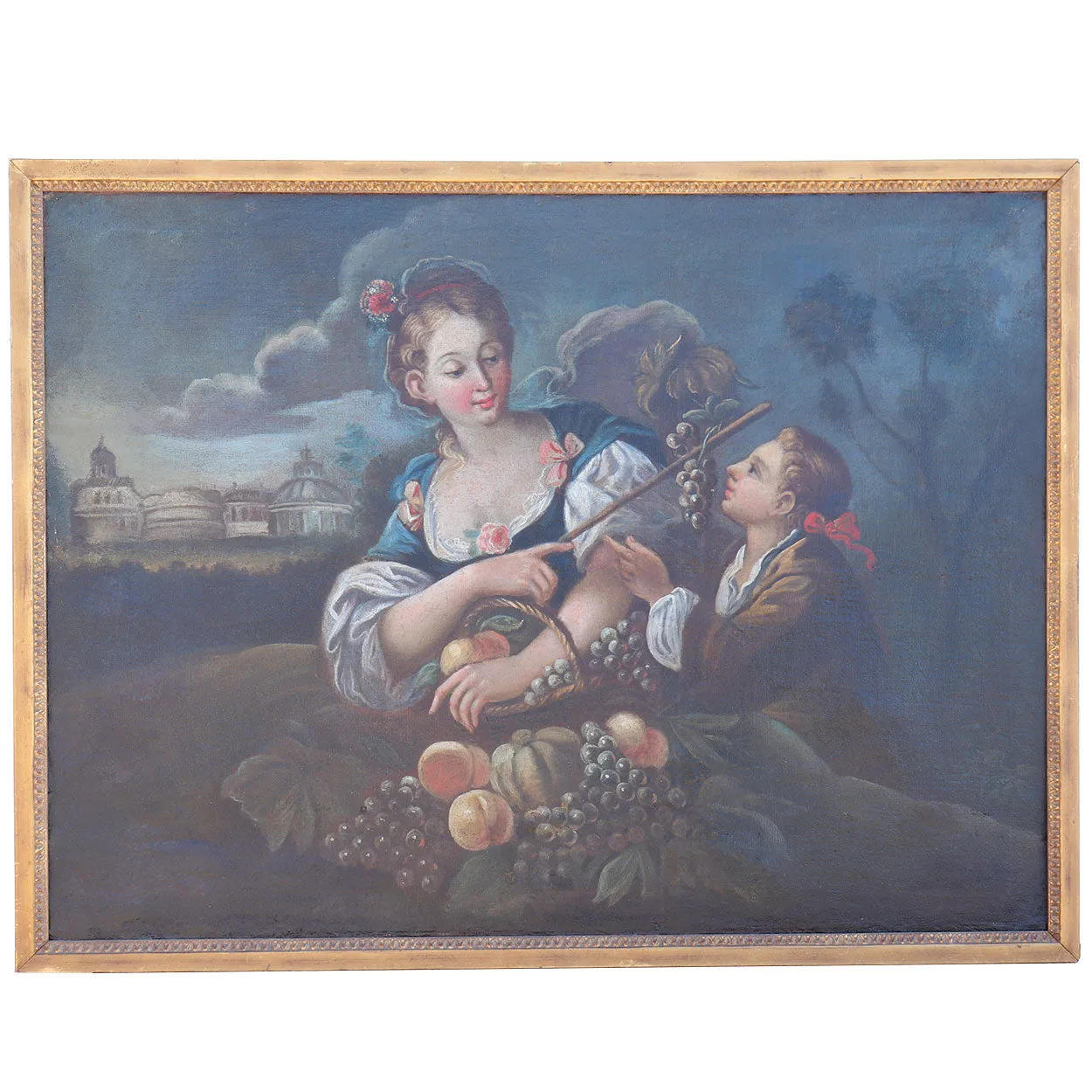 French School Rococo Oil on Canvas Painting, Les Vendanges (The Grape Harvest)