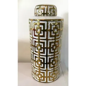 Geometric Gold and White Vase