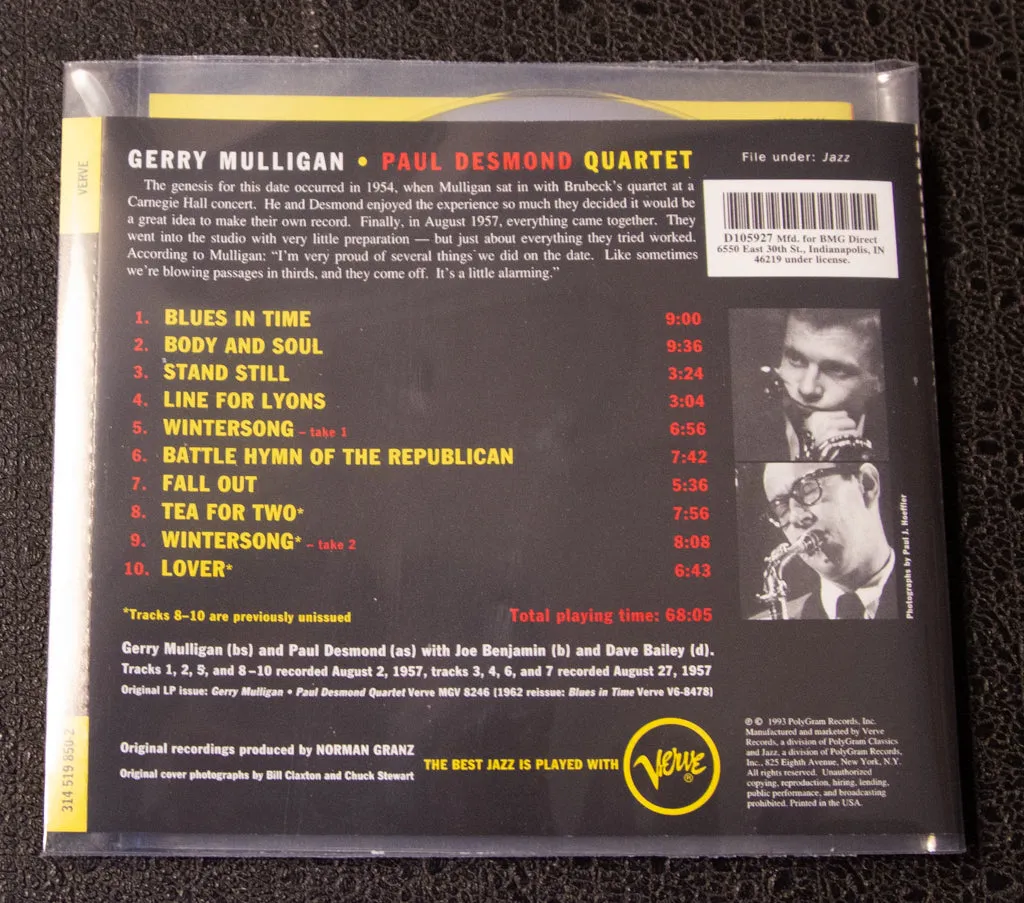 Gerry Mulligan & Paul Desmond: Quartet (1993 BMG Record Club) CD