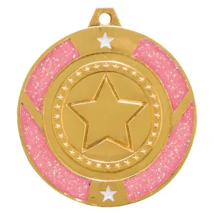 Glitter Star Medal Gold & Pink 50mm