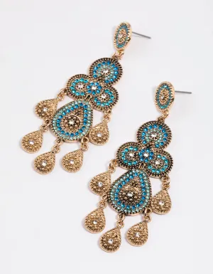Gold Beaded Set Drop Earrings
