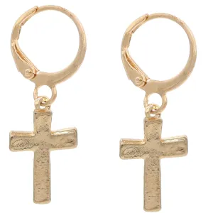 Gold Cross Leverback Mini Earrings