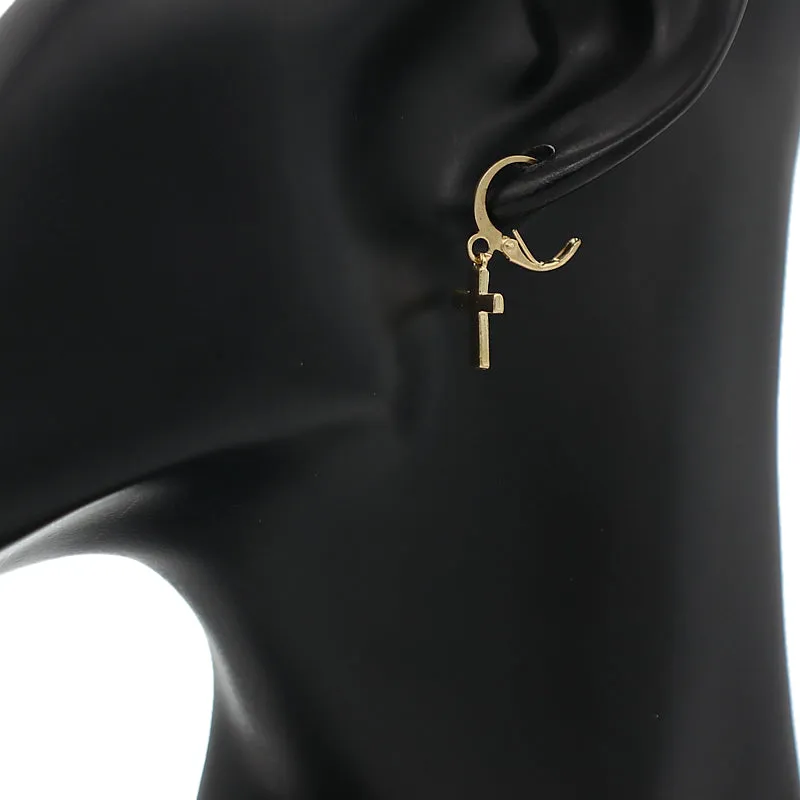 Gold Cross Leverback Mini Earrings