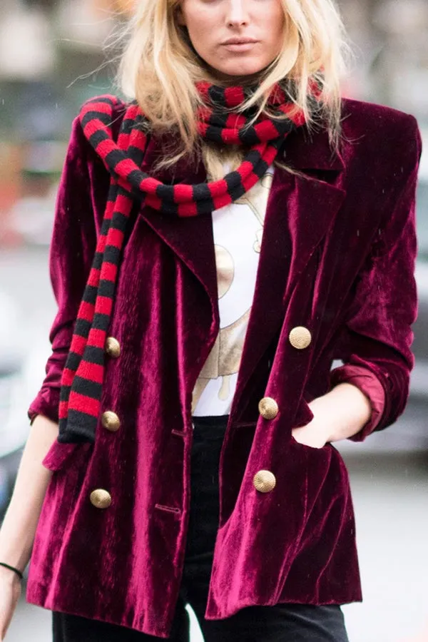 Golden velvet temperament party ladies mid-length suit jacket