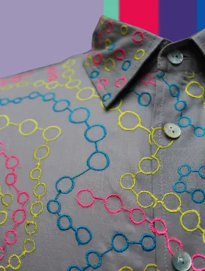 Gray Cotton Voile Shirt with Chain-Link Embroidery
