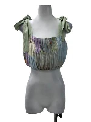 Green Abstract Pattern Tie Crop Top