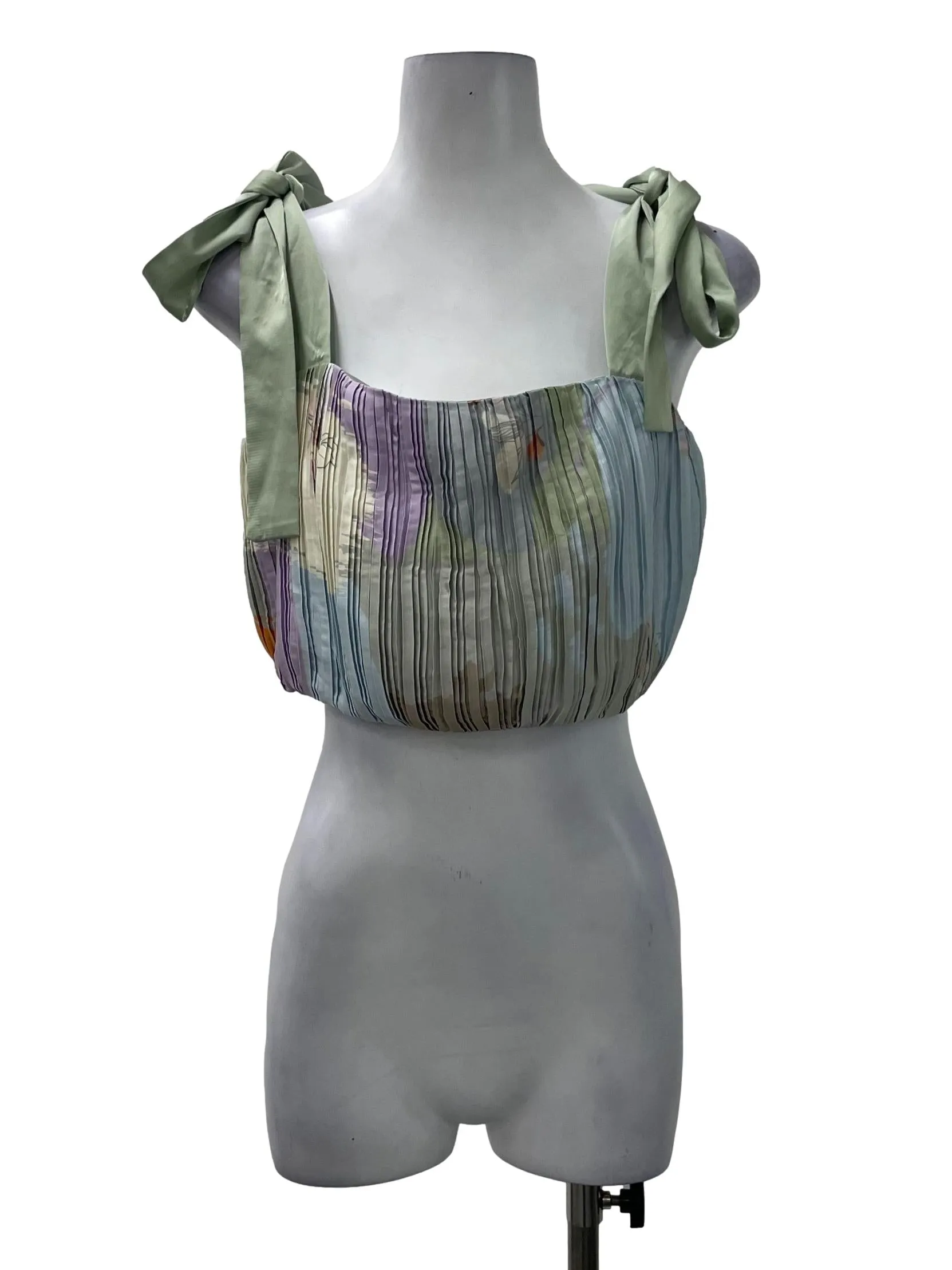 Green Abstract Pattern Tie Crop Top