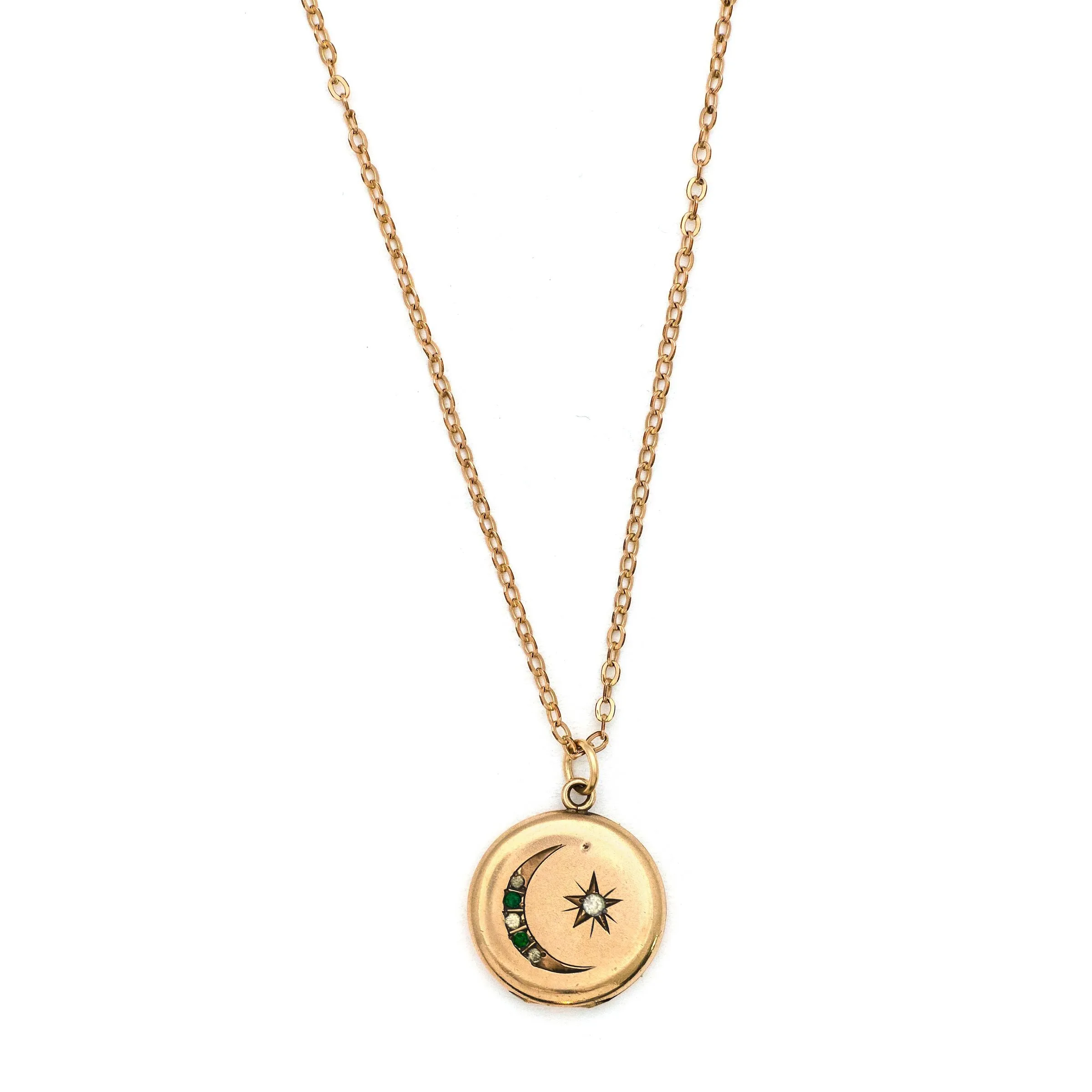 Green & White Crescent Moon & Star Locket