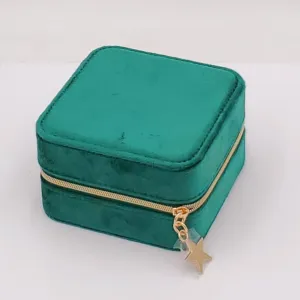 Green Compact Velvet Jewelry Box