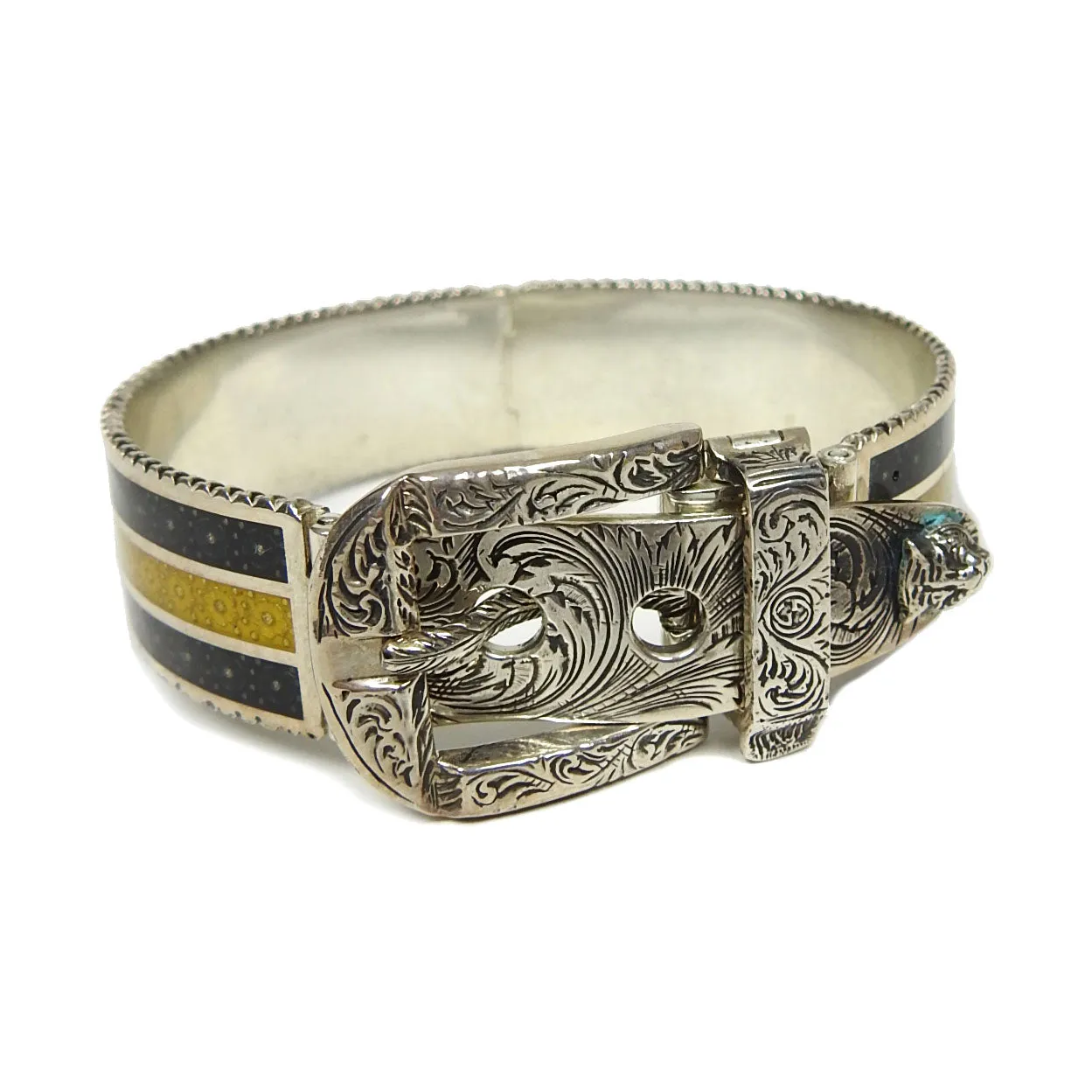 Gucci Enamel Sterling Silver Buckle Bracelet