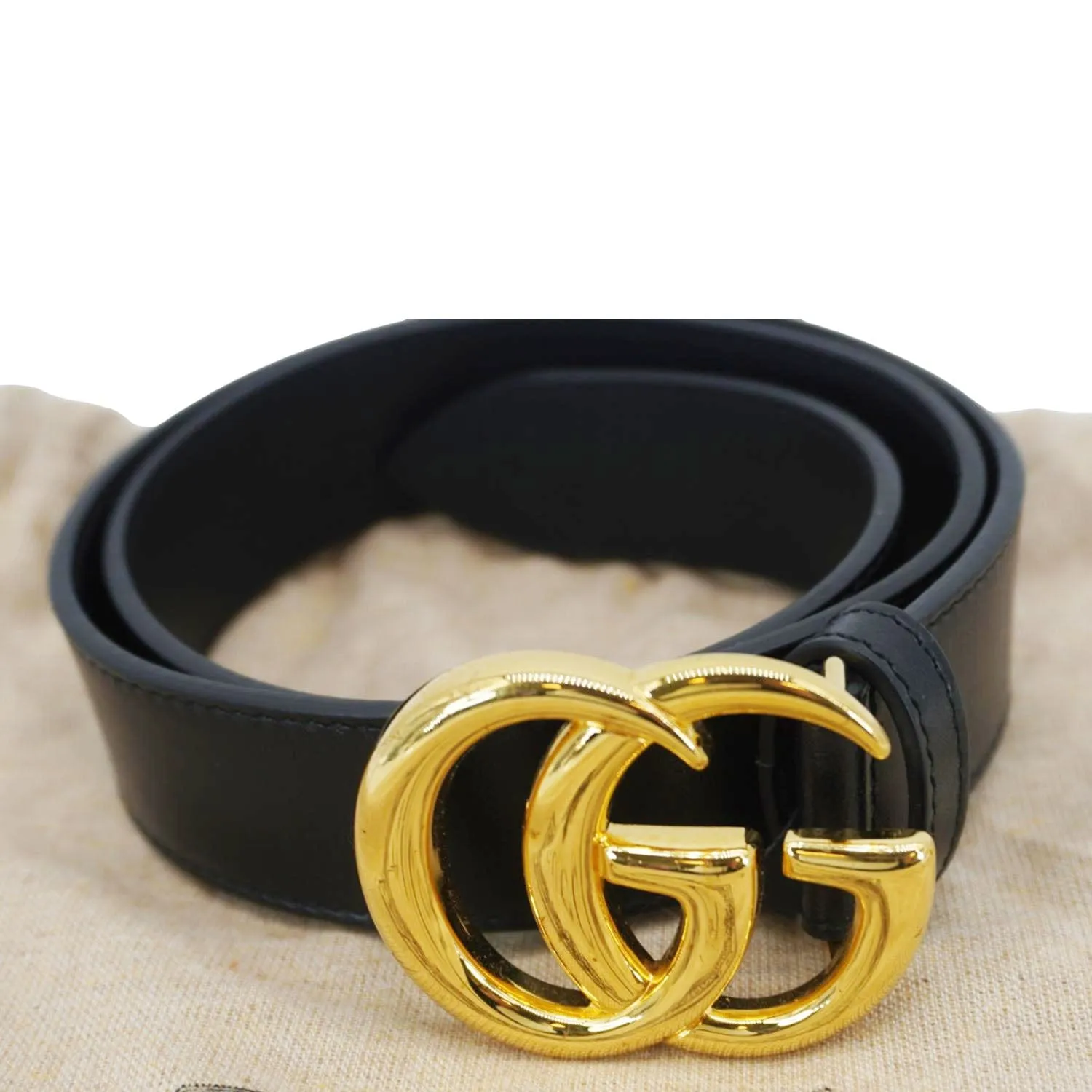 GUCCI GG Buckle Leather Belt Black 414515 Size 75.30