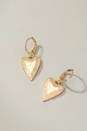 Hammered heart drop on a huggie hoop earrings