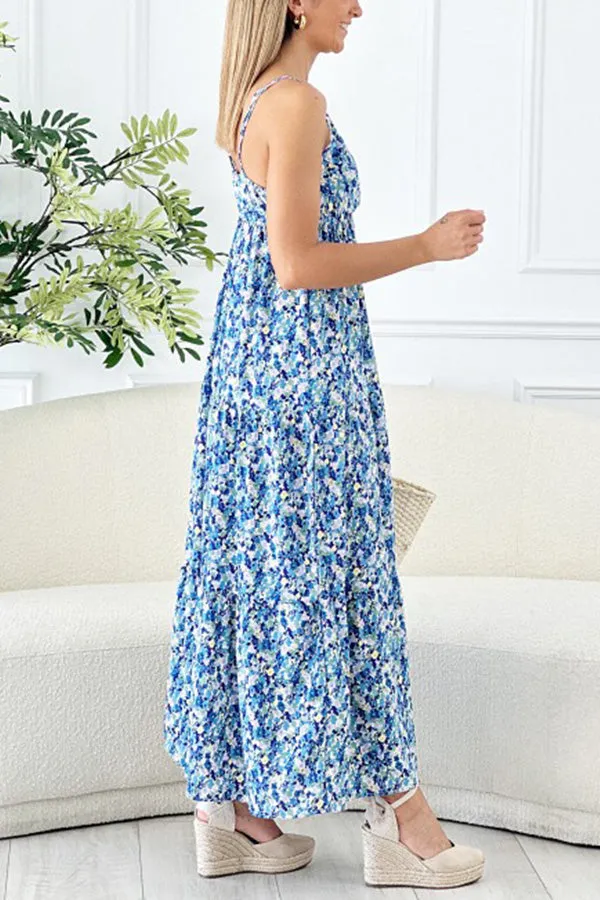 Hana Floral Spaghetti Strap Deep V Holiday Long Dress