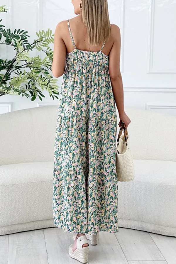 Hana Floral Spaghetti Strap Deep V Holiday Long Dress