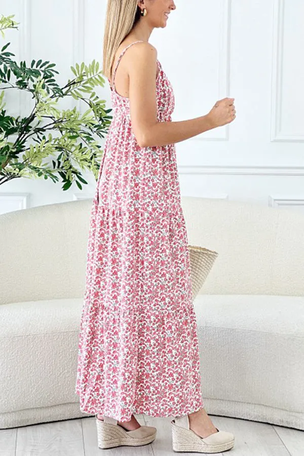 Hana Floral Spaghetti Strap Deep V Holiday Long Dress