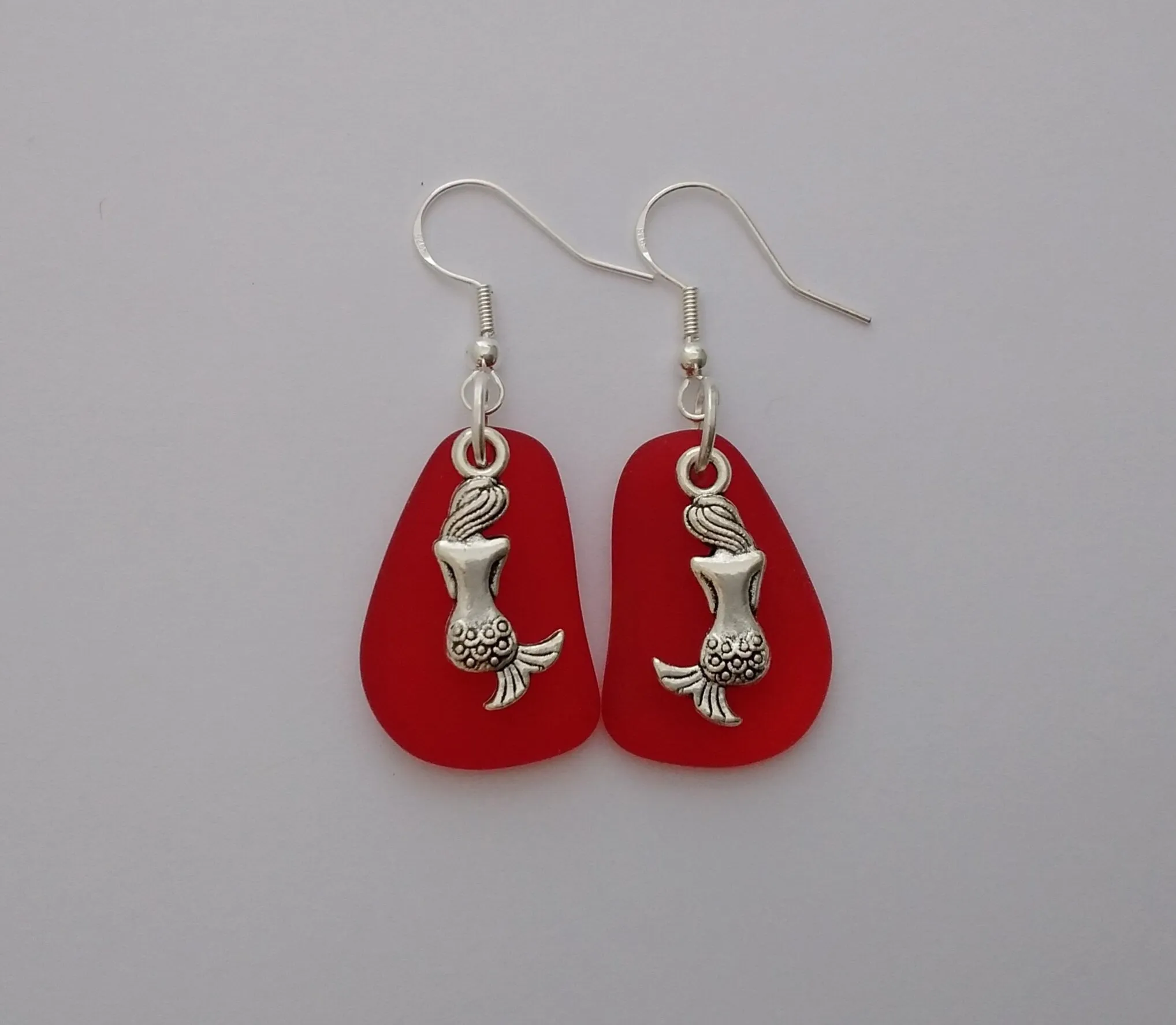 Hawaiian Jewelry Sea Glass Earrings, Red Earrings Mermaid Earrings, Sea Glass Jewelry Beach Jewelry Unique Birthday Gift(January Birthstone)
