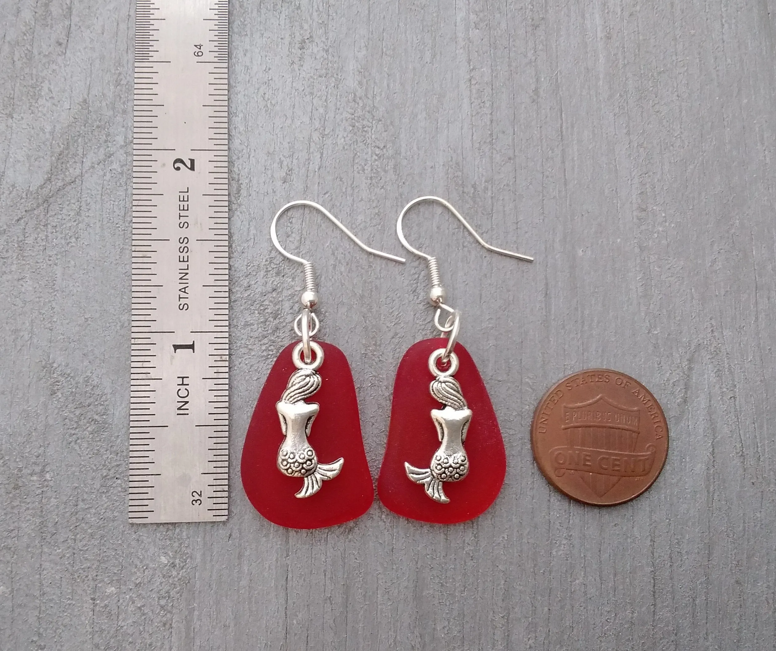 Hawaiian Jewelry Sea Glass Earrings, Red Earrings Mermaid Earrings, Sea Glass Jewelry Beach Jewelry Unique Birthday Gift(January Birthstone)