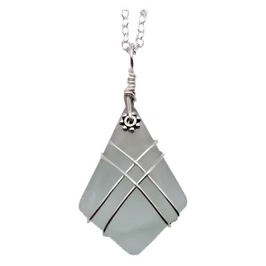 Hawaiian Jewelry Sea Glass Necklace, Wire Cross Necklace Seafoam Necklace, Sea Glass Jewelry Fun Beach Jewelry