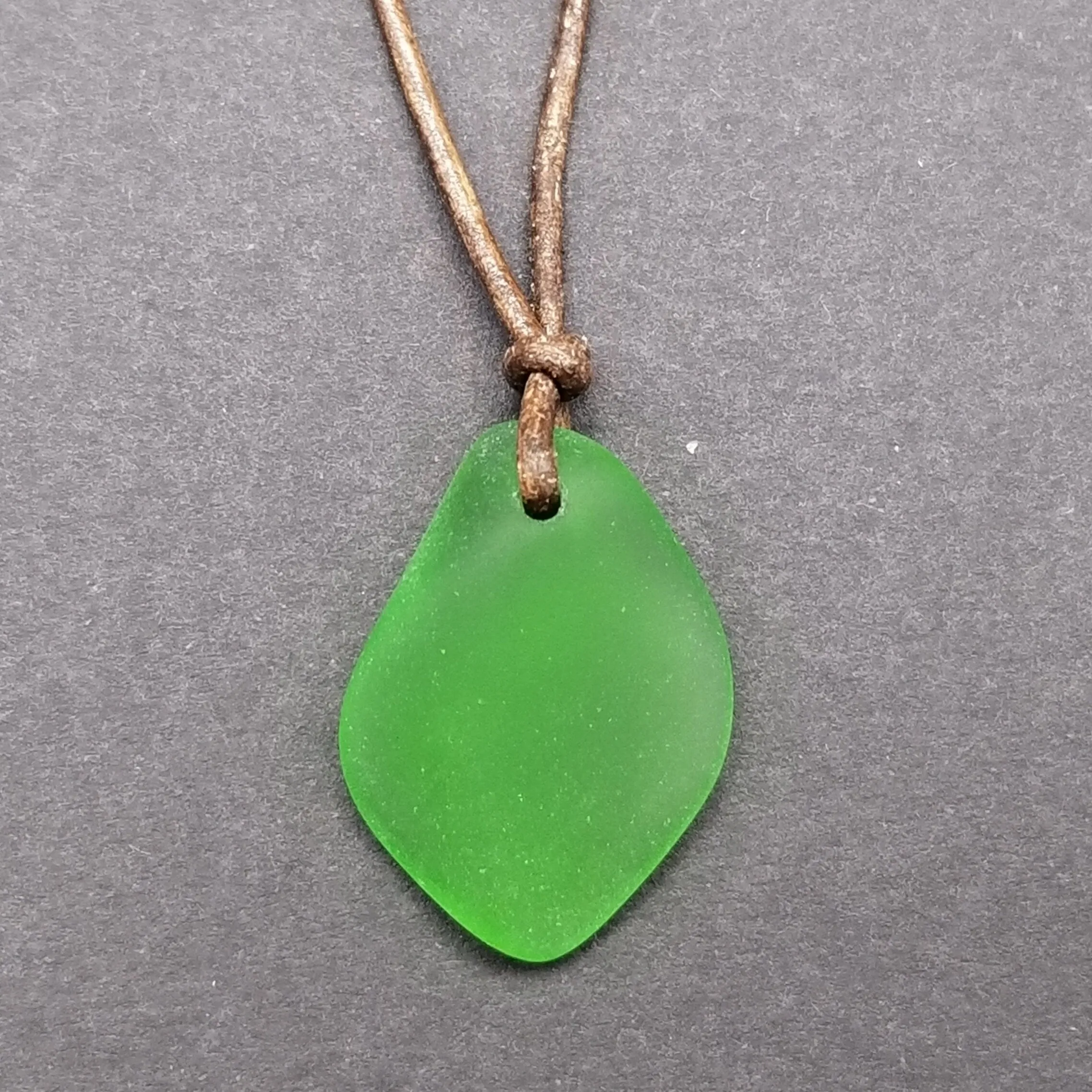 Hawaiian Sea Glass Necklace, Small Puff Emerald  Necklace Leather Cord Necklace Unisex Beach Jewelry Gift For Him For Her, May Birthstone