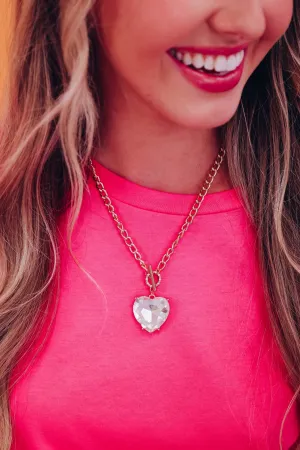 Heart Gem Stone Pendant Necklace - Clear