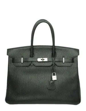 Hermes Black Fjord Leather 35cm Birkin Bag SHW
