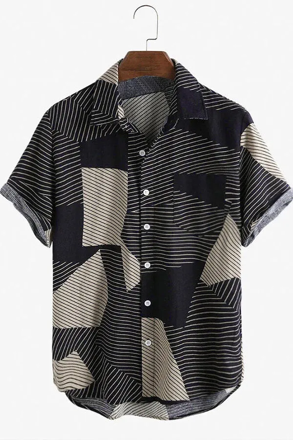 Hoooyi Geometric Print Button Up Shirt