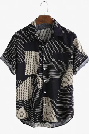 Hoooyi Geometric Print Button Up Shirt