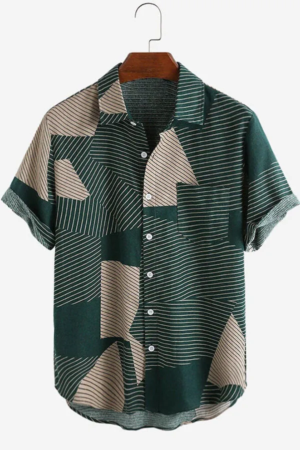 Hoooyi Geometric Print Button Up Shirt