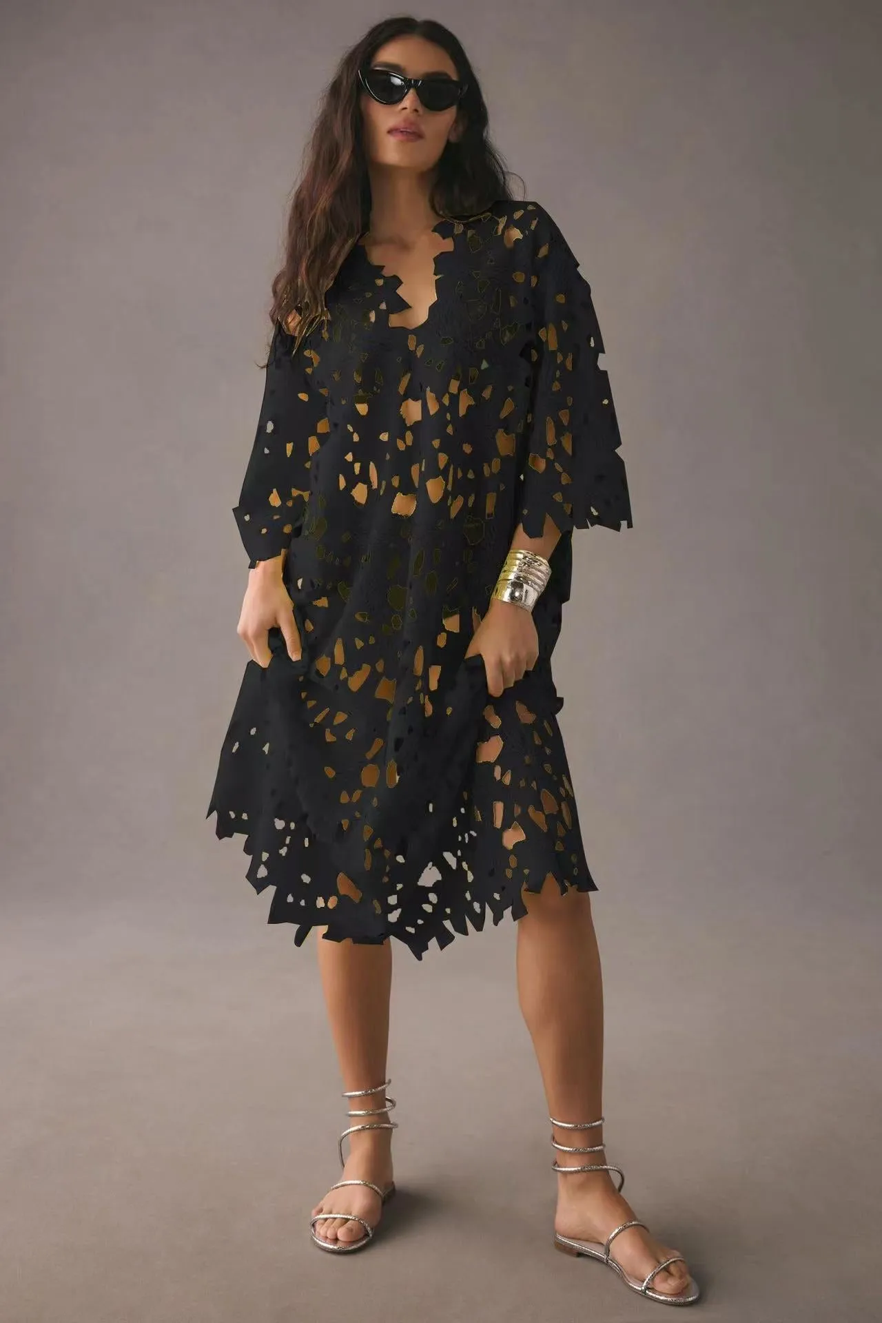 I Belong Here Floral Eyelet Lace Cover Up Beach Midi Dress