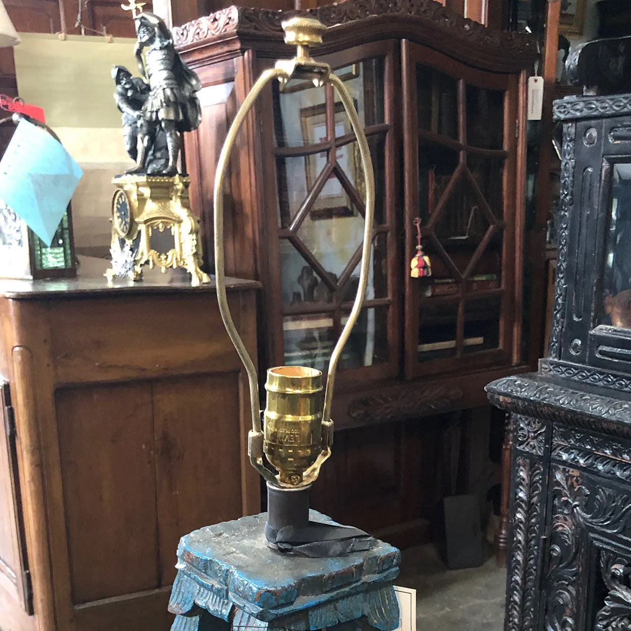 Indian Painted Teak Architectural Fragment as a Table Lamp