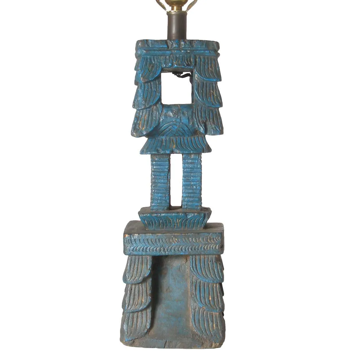 Indian Painted Teak Architectural Fragment as a Table Lamp