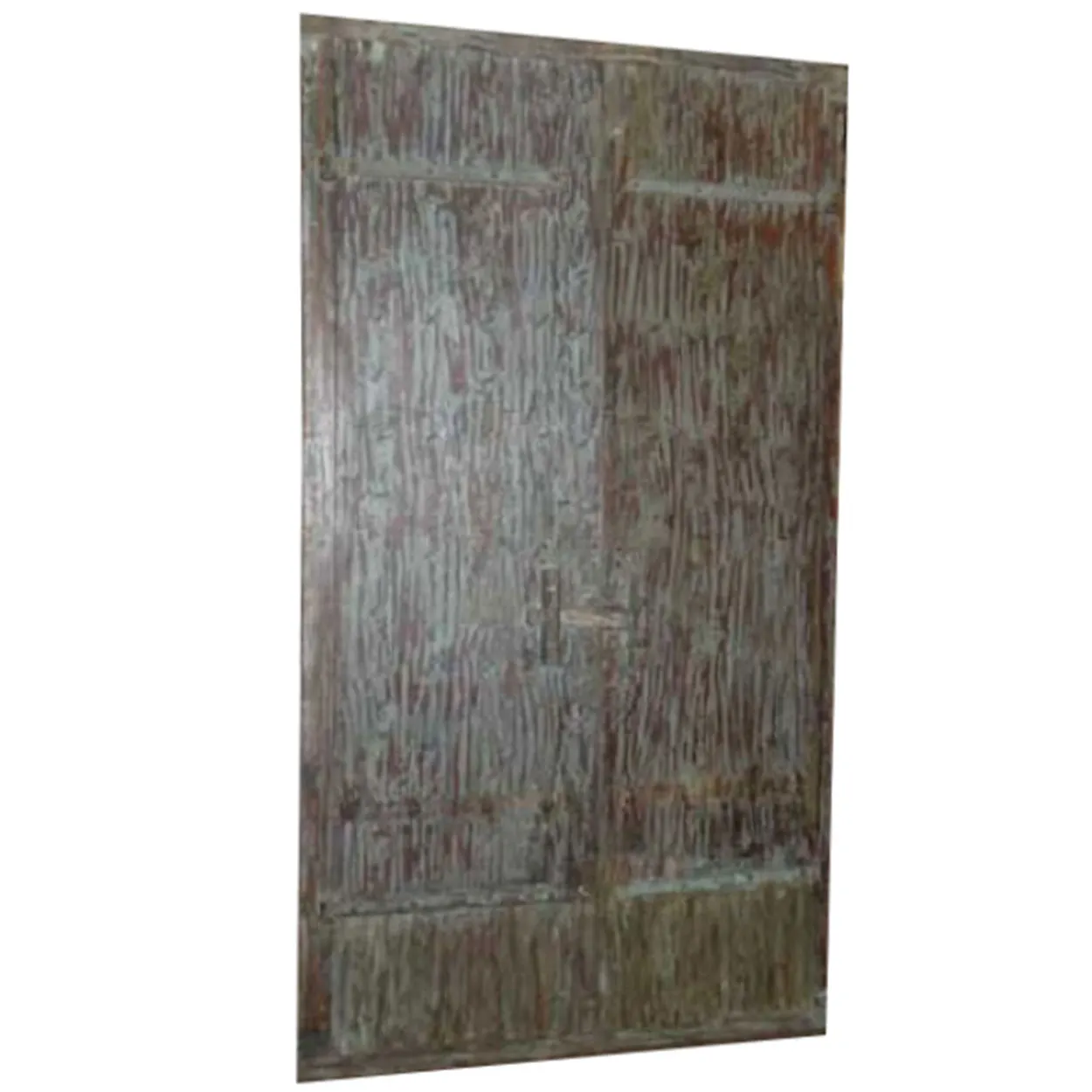 Indo-Portuguese Iron Nailhead Painted Teak Double Door with Frame