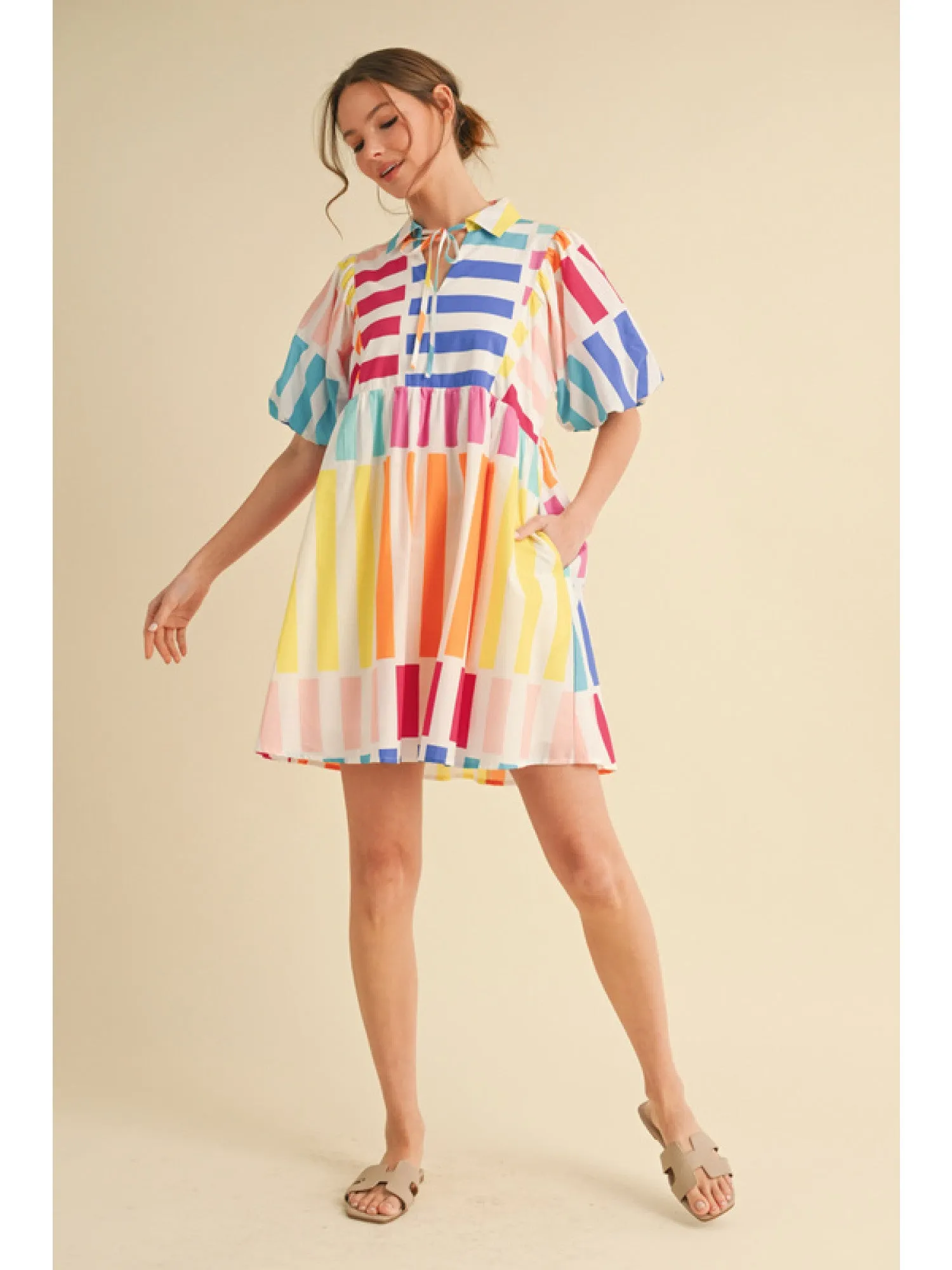 Kate Multi Color Print Babydoll Dress