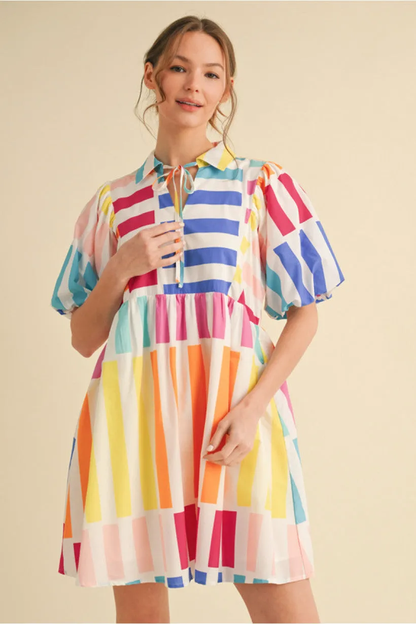 Kate Multi Color Print Babydoll Dress