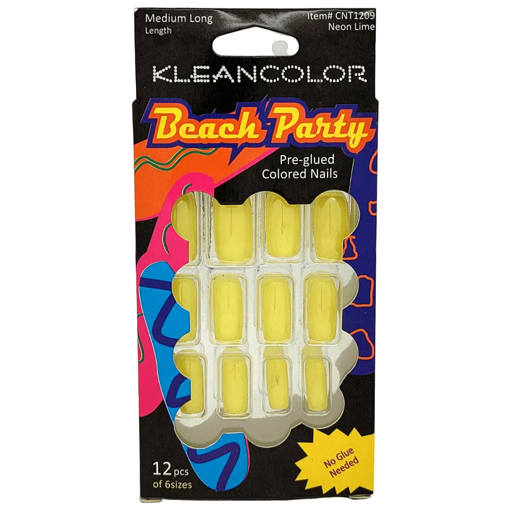 Kleancolor Beach Party Pre-glued Colored Nails 12 Pcs of 6 Sizes