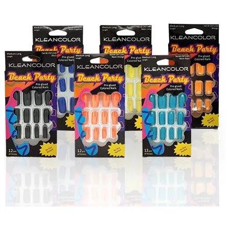 Kleancolor Beach Party Pre-glued Colored Nails 12 Pcs of 6 Sizes