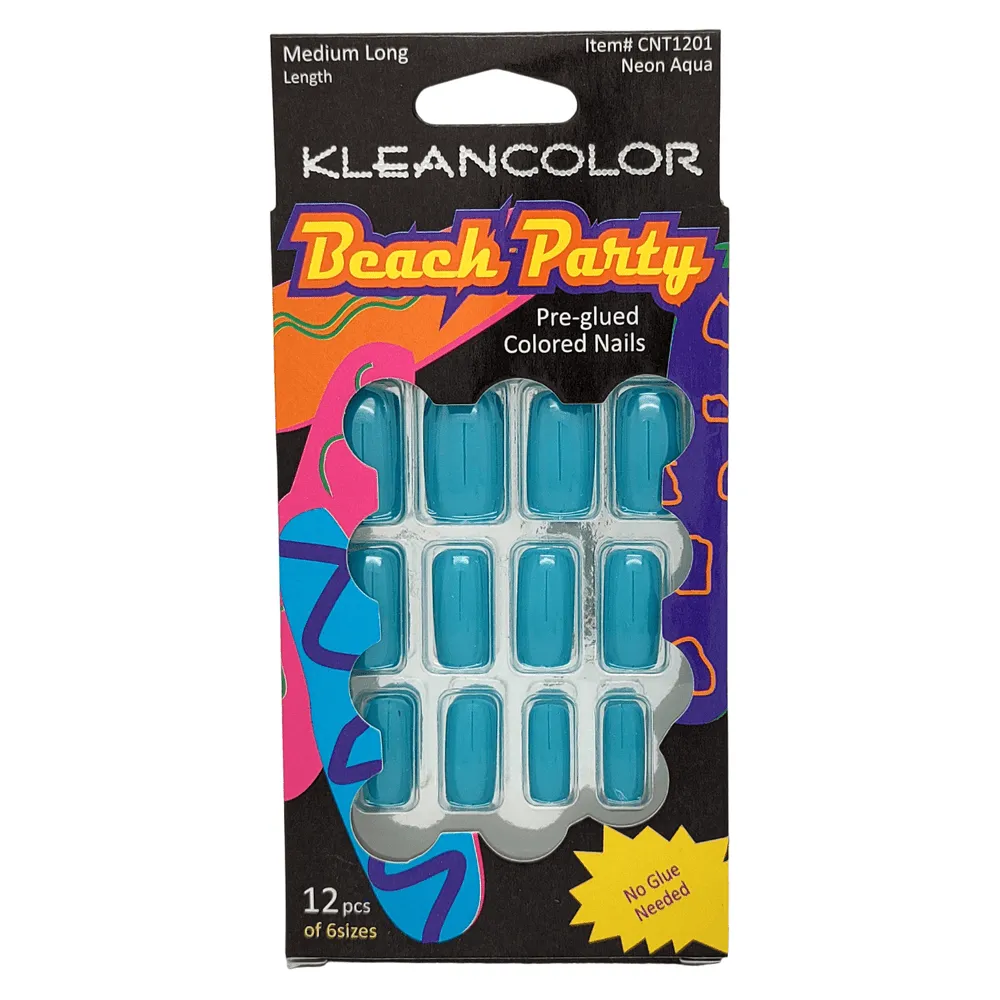 Kleancolor Beach Party Pre-glued Colored Nails 12 Pcs of 6 Sizes