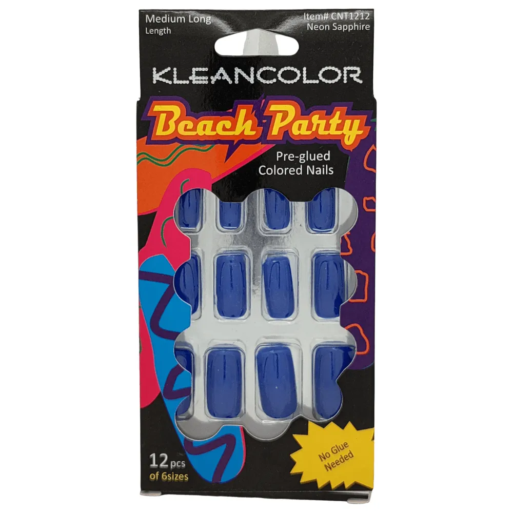 Kleancolor Beach Party Pre-glued Colored Nails 12 Pcs of 6 Sizes
