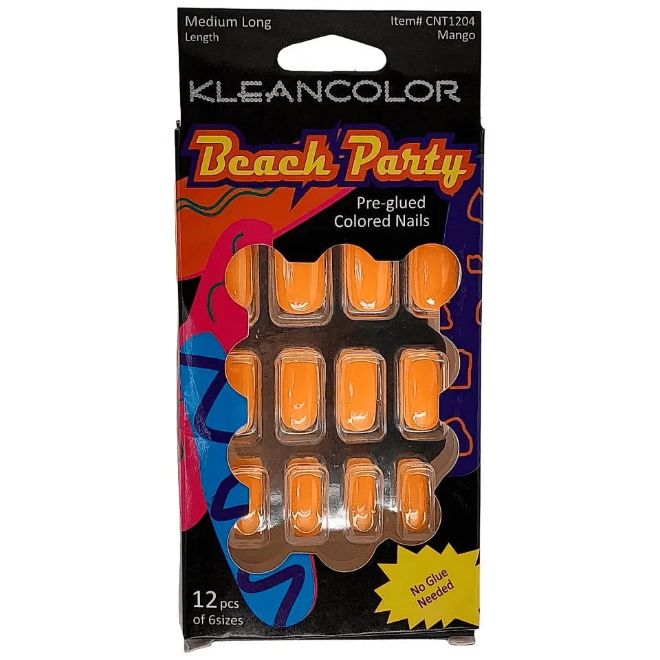 Kleancolor Beach Party Pre-glued Colored Nails 12 Pcs of 6 Sizes