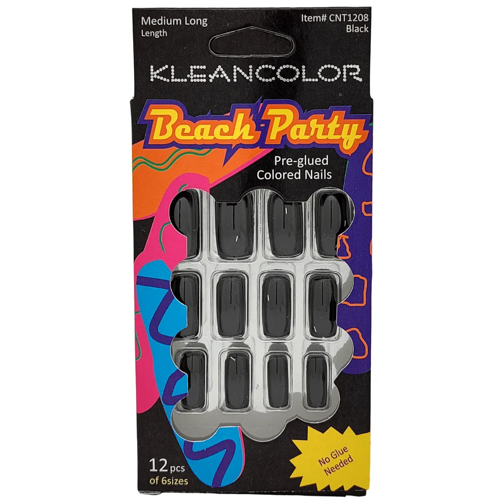 Kleancolor Beach Party Pre-glued Colored Nails 12 Pcs of 6 Sizes