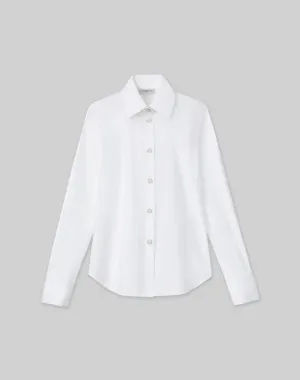 LAFAYETTE 148 Stretch Cotton Snap Front Slim Shirt