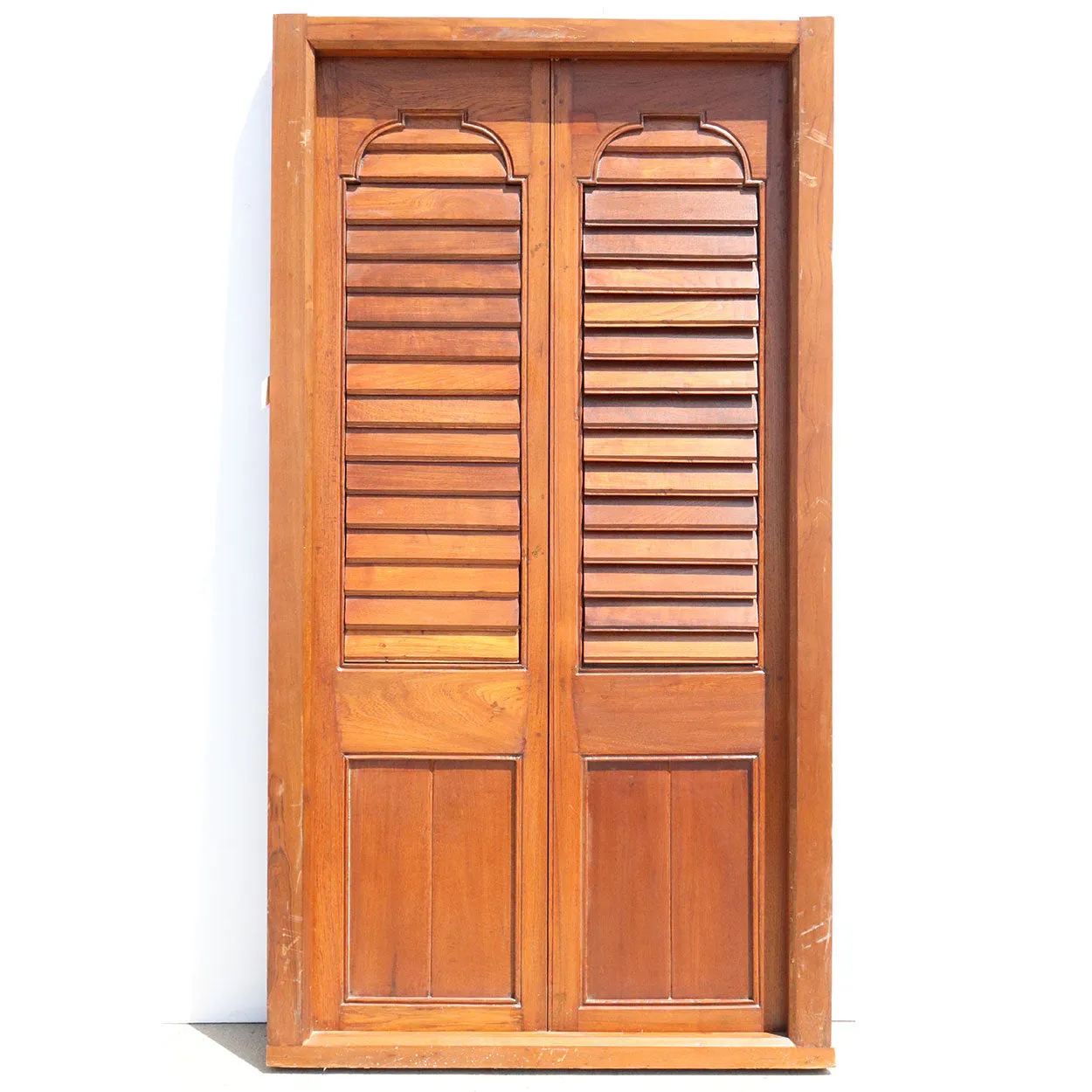 Large Anglo Indian Teak Louvered Double Door with Frame