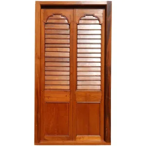 Large Anglo Indian Teak Louvered Double Door with Frame