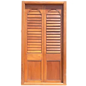 Large Anglo Indian Teak Louvered Double Door with Frame