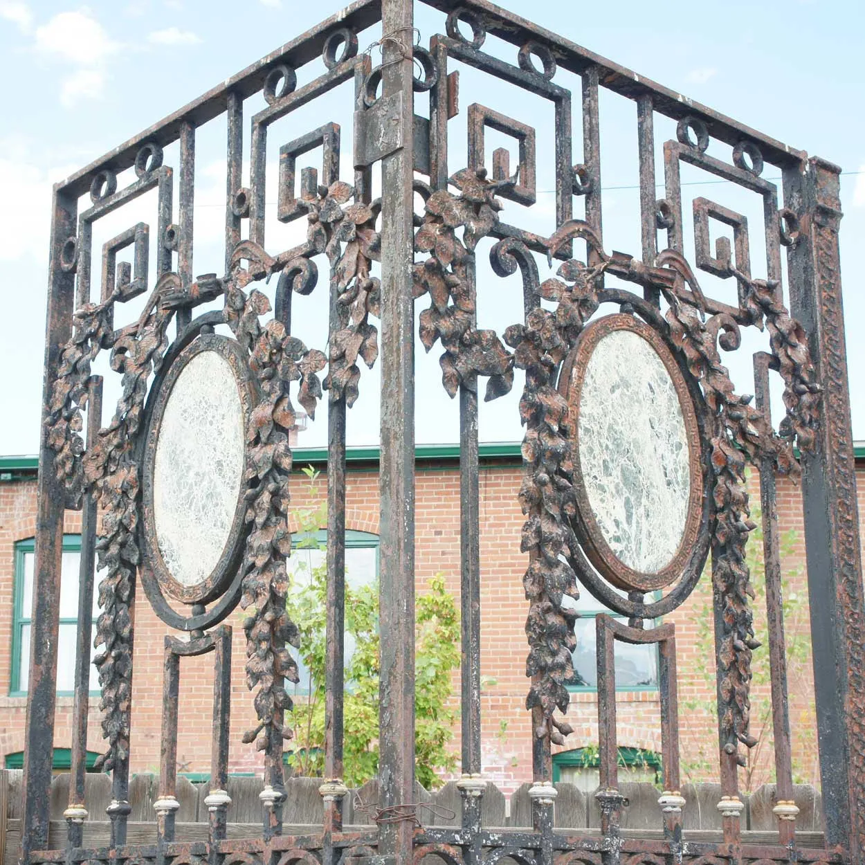 Large Argentine Beaux Arts Wrought Iron and Marble Double Door Gate