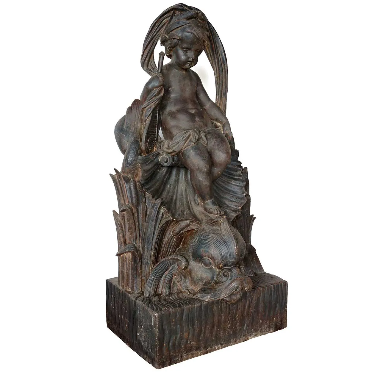 Large French J.J. Ducel Cast Iron Figural Garden Fountain