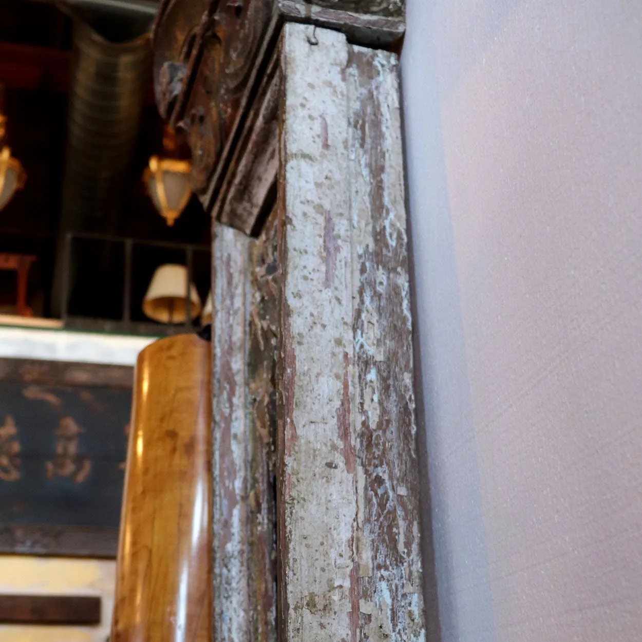 Large Indo-Portuguese Painted Teak 10-Foot Architectural Altarpiece Pilasters