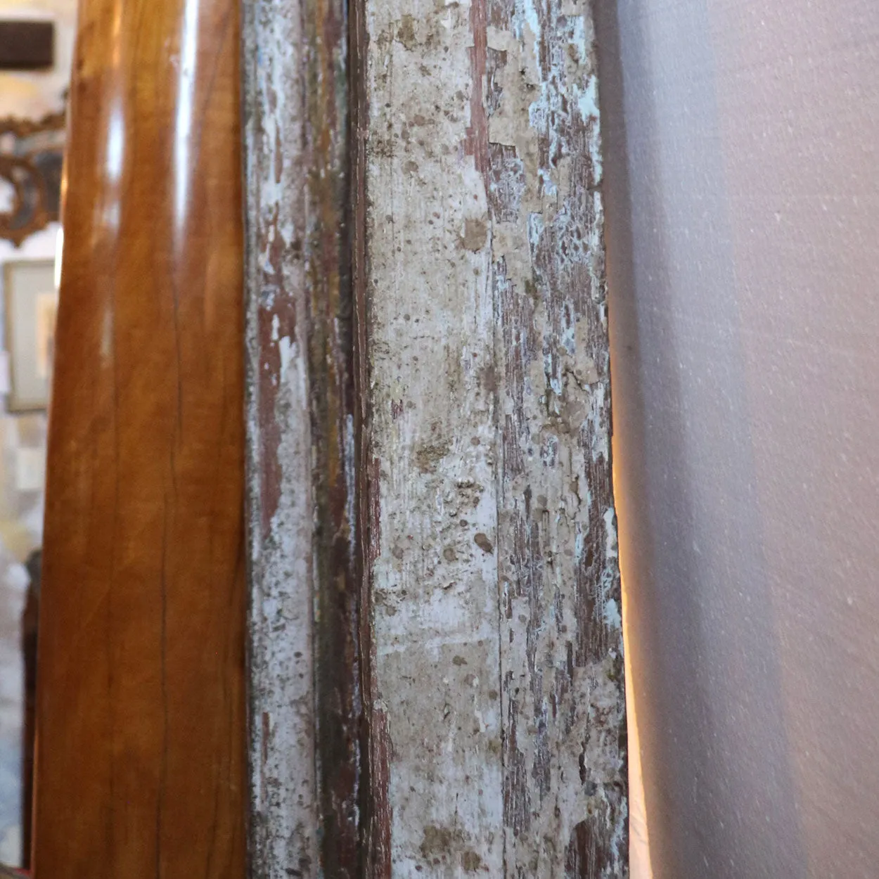 Large Indo-Portuguese Painted Teak 10-Foot Architectural Altarpiece Pilasters