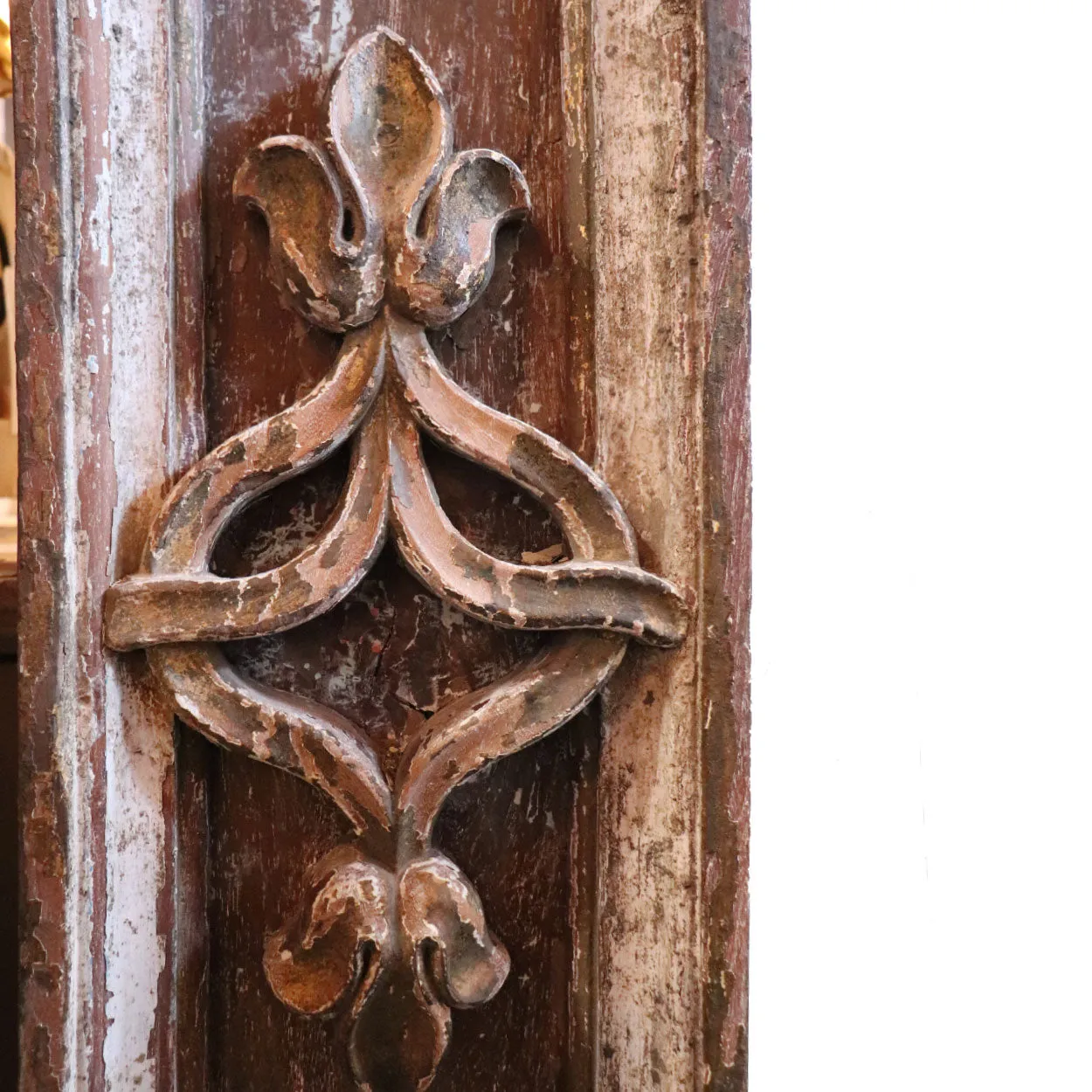 Large Indo-Portuguese Painted Teak 10-Foot Architectural Altarpiece Pilasters